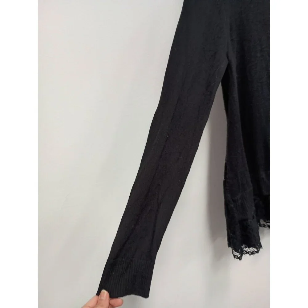 Kate Spade Broome Street Sweater Womens Medium‎ Black Wool Blend Lace Hem